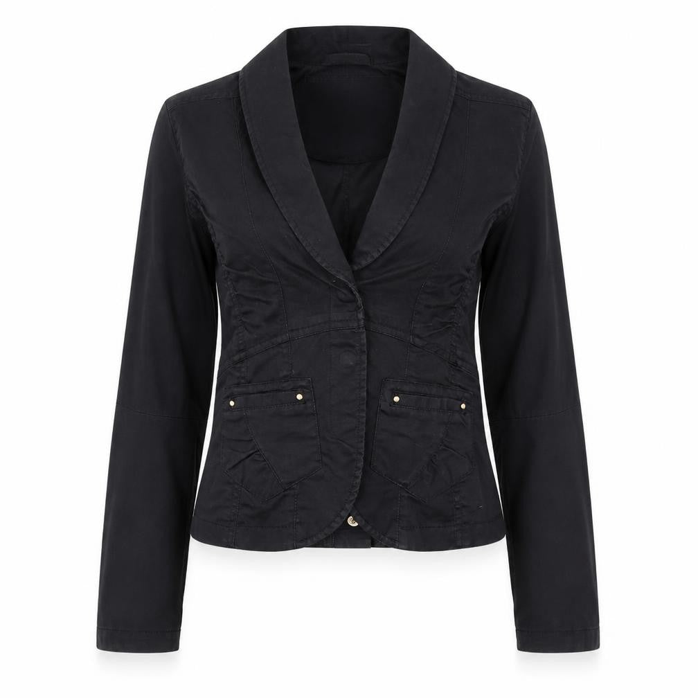 Front view of H&M women’s black jacket blazer, size UK 38