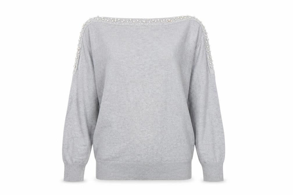 Front view of Quiz women’s grey jumper, size M