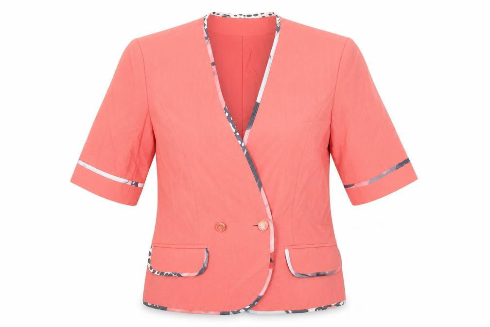 Front view of Hardob women’s pink jacket blazer, size UK 10