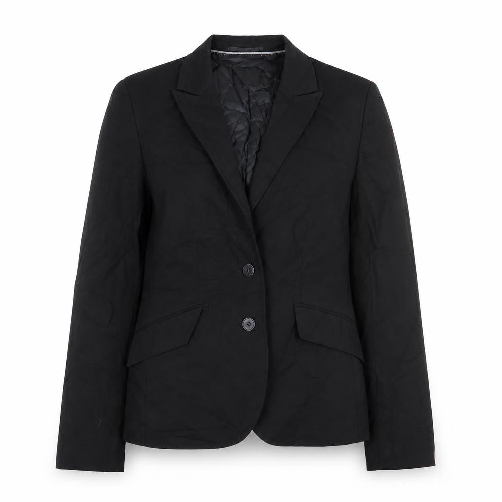 Front view of stock lm women’s black jacket blazer, size UK 12
