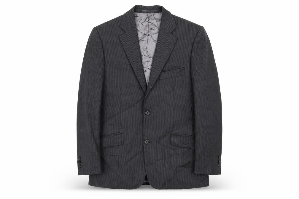 Front view of Paul Costelloe men’s grey striped jacket blazer, size 38