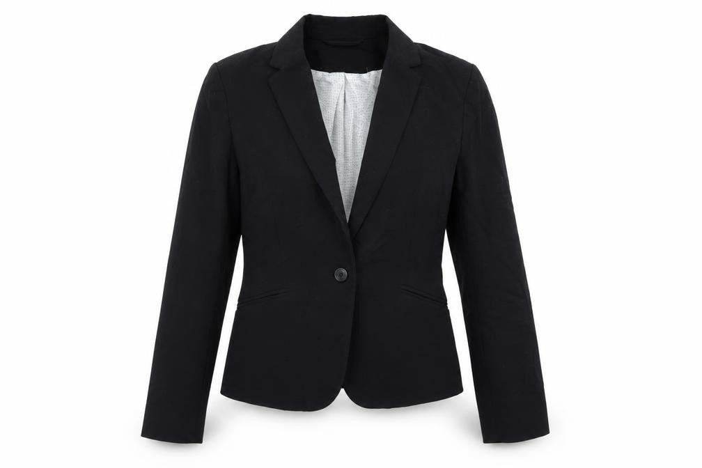 Front view of H&M women’s black jacket blazer, size UK 10