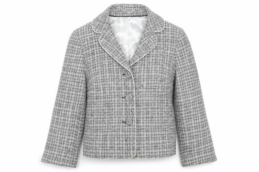 Front view of Dorothy Perkins women’s grey check jacket blazer, size UK 12