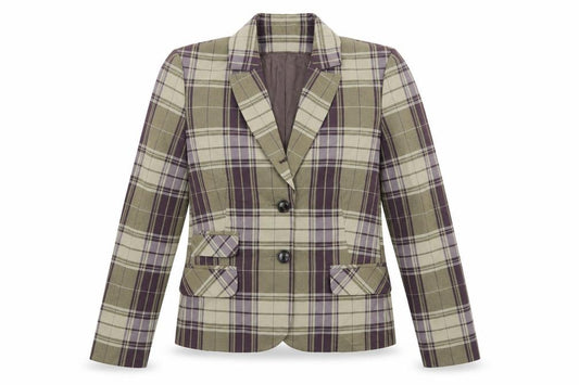 Front view of Comma women’s multicoloured check jacket suit jacket, size UK 10