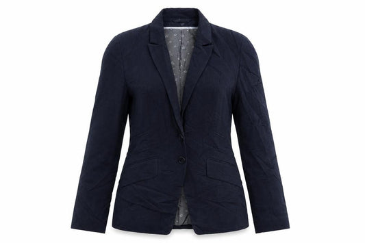 Front view of Marks & Spencer women’s blue jacket suit jacket, size UK 8