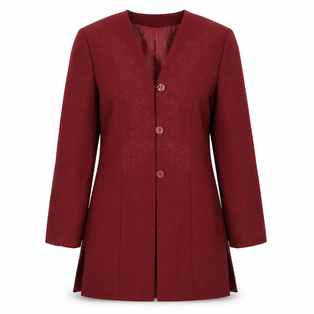 Front view of Collection women’s red jacket suit jacket, size UK 10, - embroidered detail