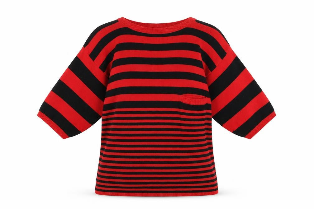 Front view of MICHAEL CARRIE women’s red striped jumper, size M