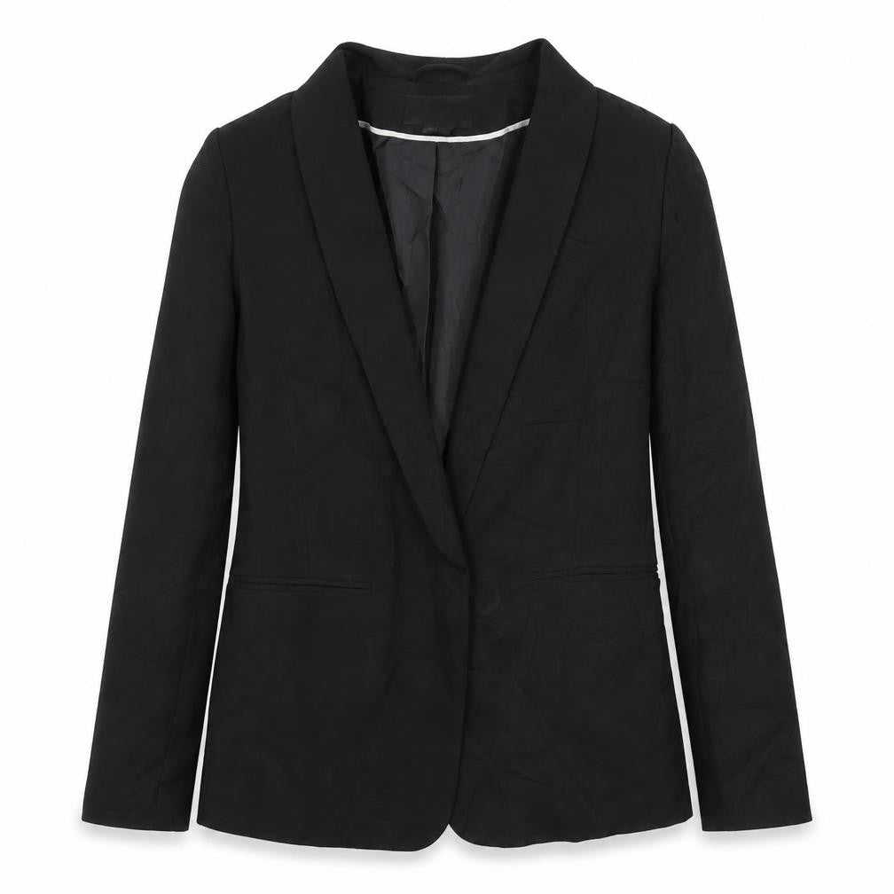 Front view of H&M women’s black cardigan jumper, size UK 8, - jacket