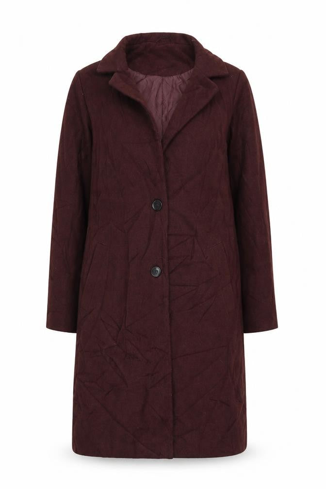 Front view of New Look women’s purple overcoat coat, size UK 12