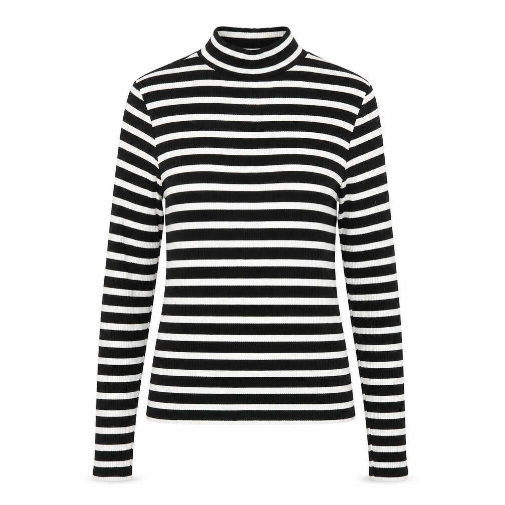 Front view of River Island women’s black striped basic t-shirt, size UK 10