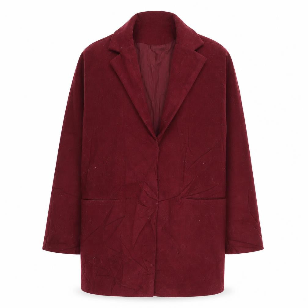 Front view of Boohoo women’s purple overcoat coat, size UK 14