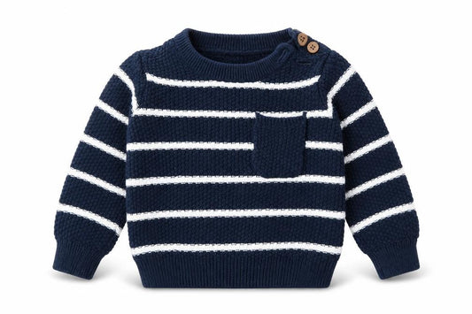 Front view of F&F Baby Blue Striped jumper, size 0-3, Months