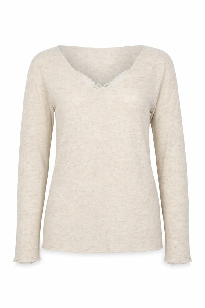 Front view of Nicole women’s beige basic blouse, size S, - butterfly