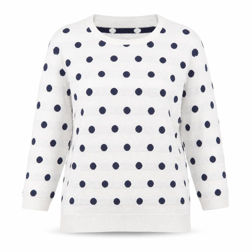 Front view of SaSa women’s white polka dot jumper, size M