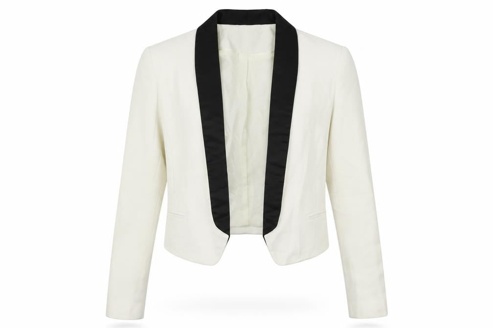 Front view of H&M women’s white jacket blazer, size UK 4