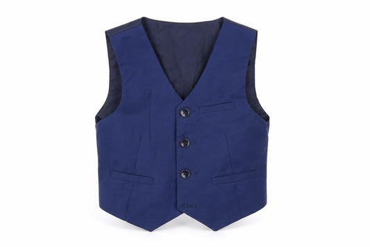 Front view of y&z boys’ black jacket waistcoat, size 2, years