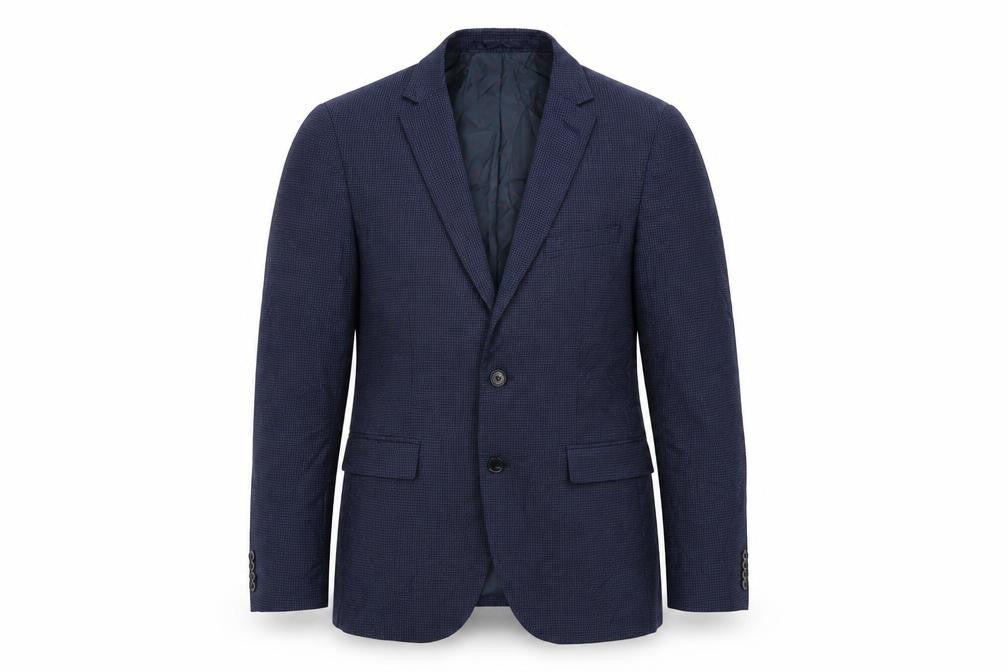 Front view of Burton men’s blue jacket blazer, size 40