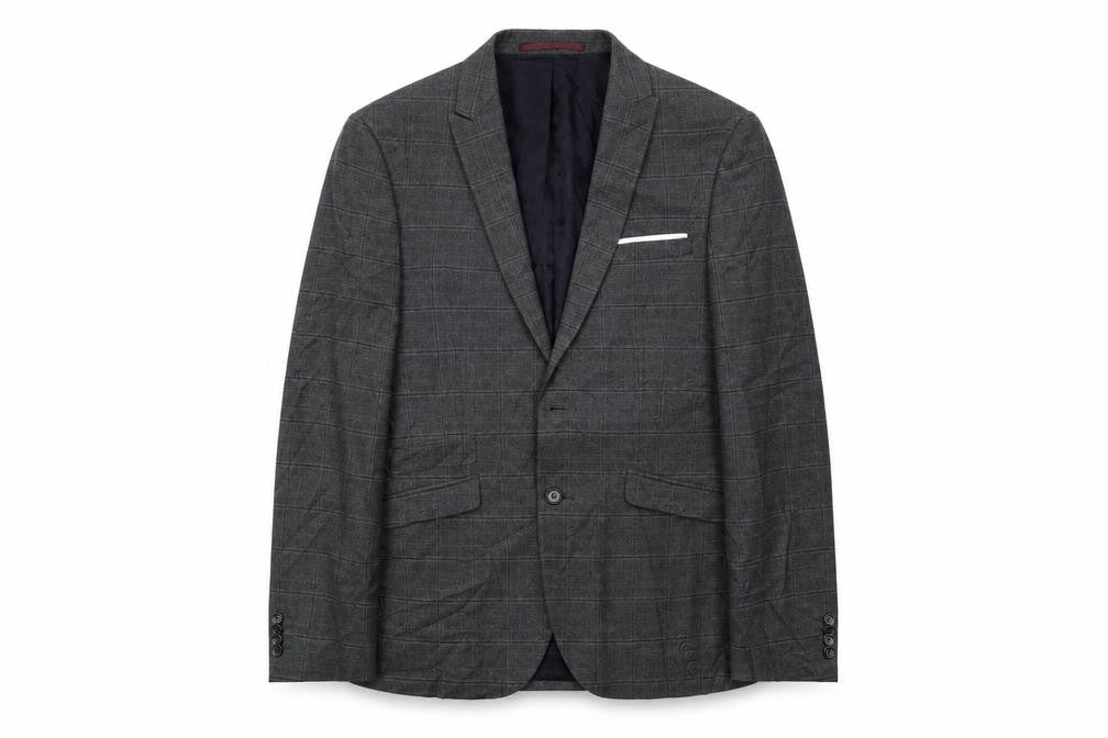 Front view of Burton men’s grey jacket blazer, size 40