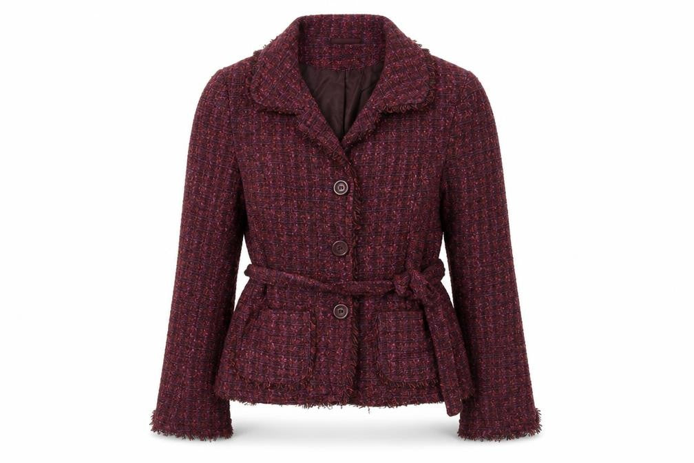 Front view of H&M women’s purple jacket coat, size UK 8