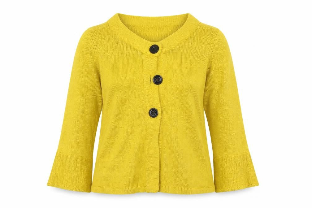 Front view of Red Herring women’s yellow cardigan jumper, size UK 8