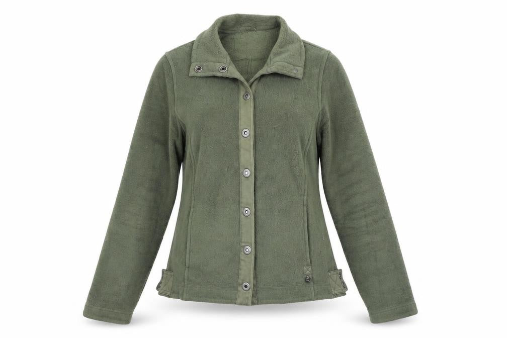 Front view of Next women’s green jacket coat, size UK 12, - washable marks