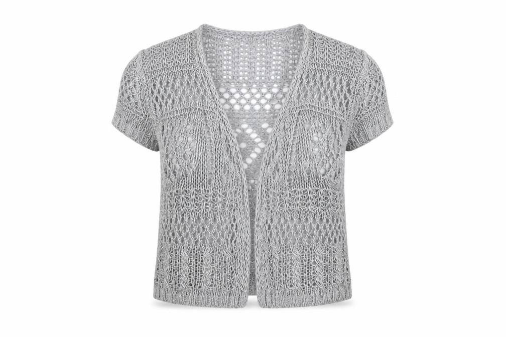 Front view of Per Una women’s grey cardigan jumper, size UK 12