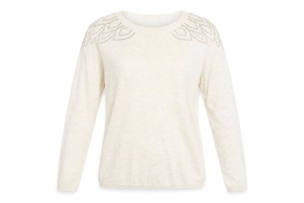 Front view of Tu women’s beige striped jumper, size UK 8