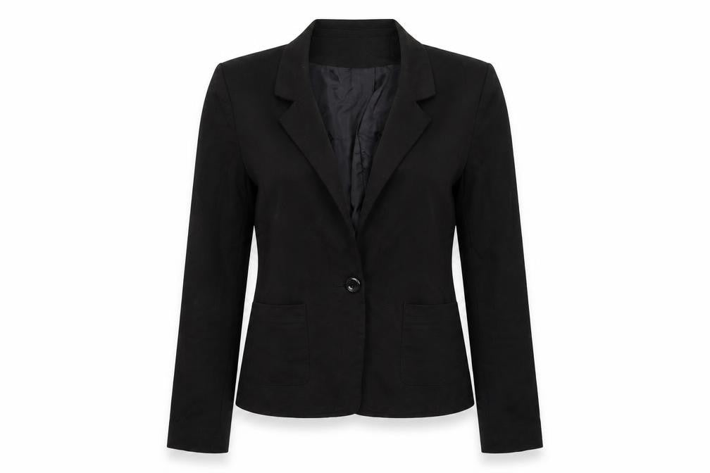 Front view of Divided women’s black jacket blazer, size UK 8