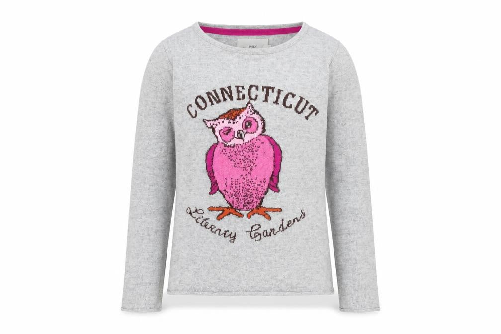 Front view of H&M girls’ grey geometric jumper, size 11-12, years