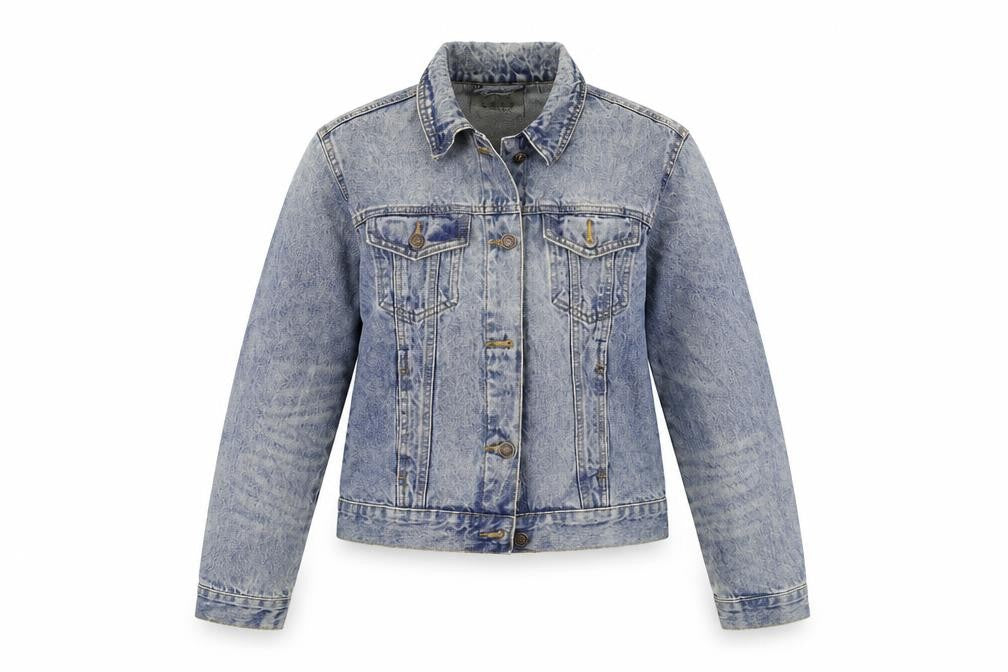 Front view of Denim & Co. women’s blue jacket, size UK 10