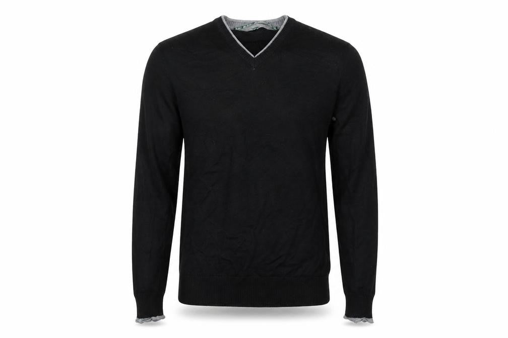 Front view of Preworn men’s black jumper, size M