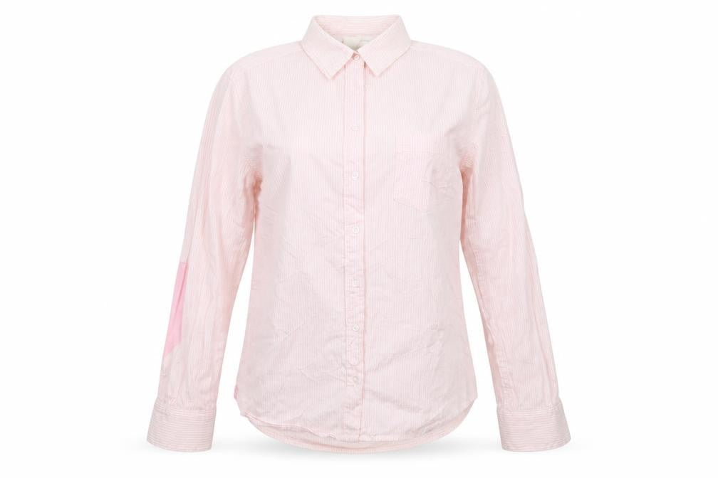 Front view of H&M women’s pink basic button-up, size UK 42