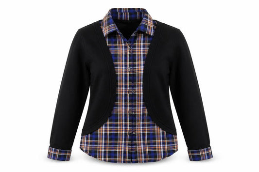 Front view of Lee Cooper women’s black check jacket, size UK 8