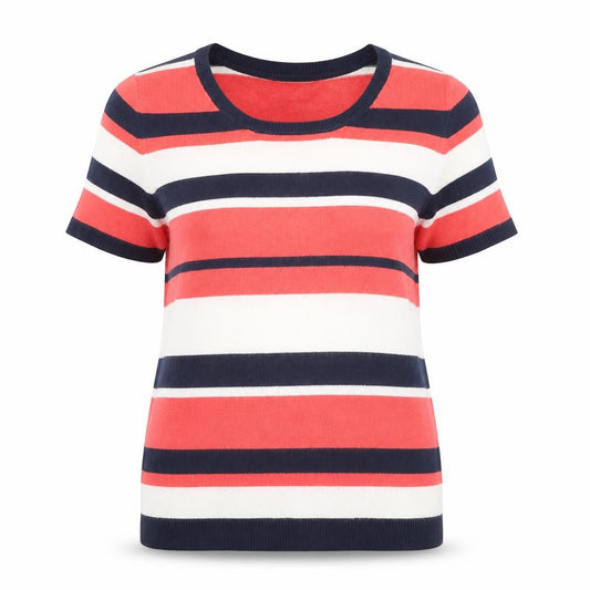 Front view of Papaya women’s pink striped jumper, size UK 12
