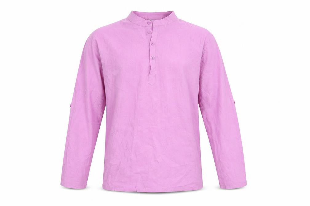 Front view of Preworn men’s pink button-up, size M
