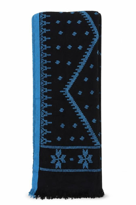 Front view of Preworn women’s black geometric shawl/wrap