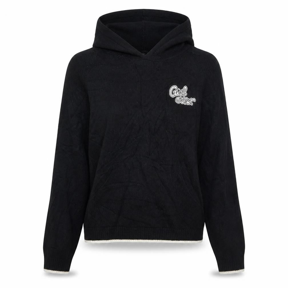 Front view of H&M women’s black pullover hoodie, size M