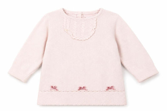 Front view of Shabby Chic Baby Pink Henley Jumper, size 18-24, Months