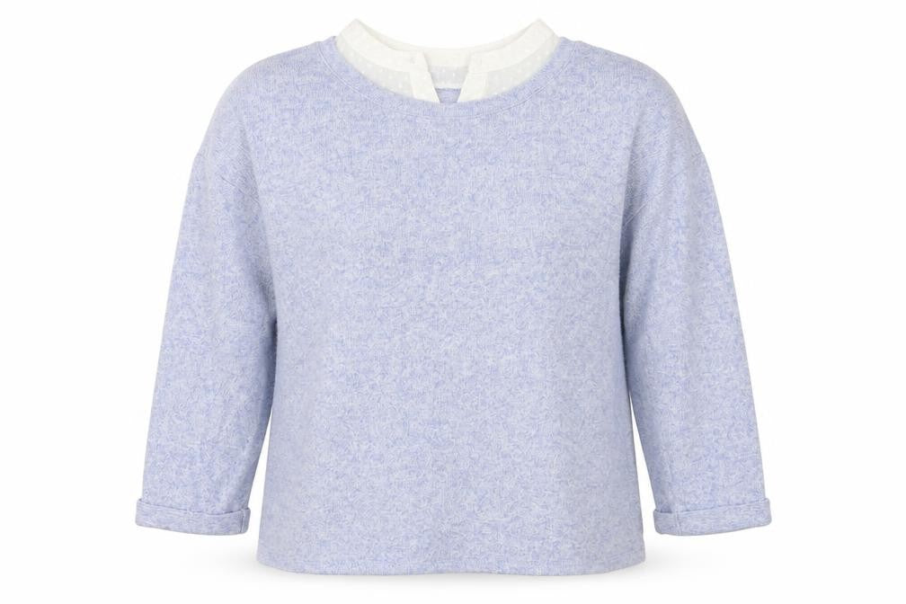 Front view of M&Co women’s blue jumper, size UK 12