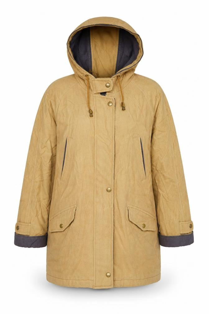 Front view of Marc Andy women’s brown parka jacket, size UK 12