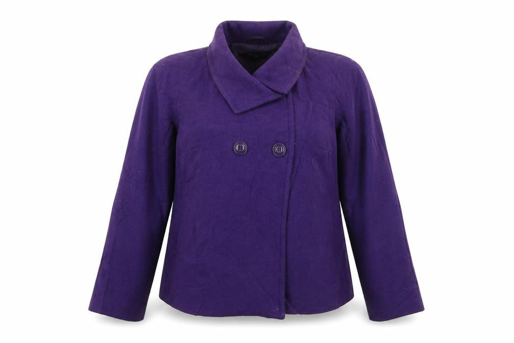 Front view of Stile Benetton women’s purple jacket, size UK 18