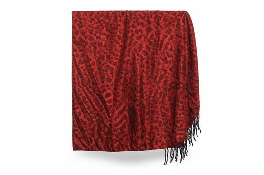 Front view of Preworn women’s red animal print shawl/wrap