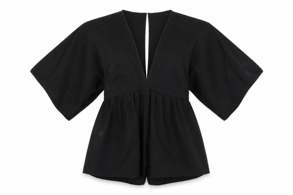 Front view of Motel Rocks women’s black fit & flare, size M