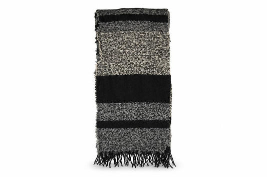 Front view of Preworn women’s black striped shawl/wrap
