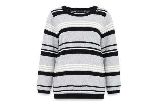 Front view of Principles women’s grey striped jumper, size UK 14