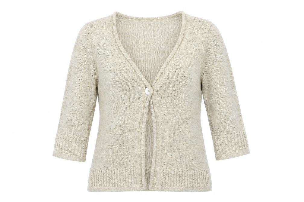 Front view of Classics women’s beige cape jumper, size UK 12