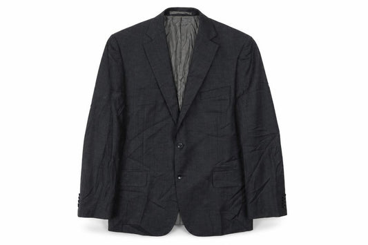 Front view of Preworn men’s grey rayon jacket, size M