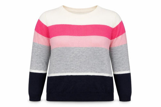 Front view of Bonmarché bonmrache women’s multicoloured striped jumper, size UK 16