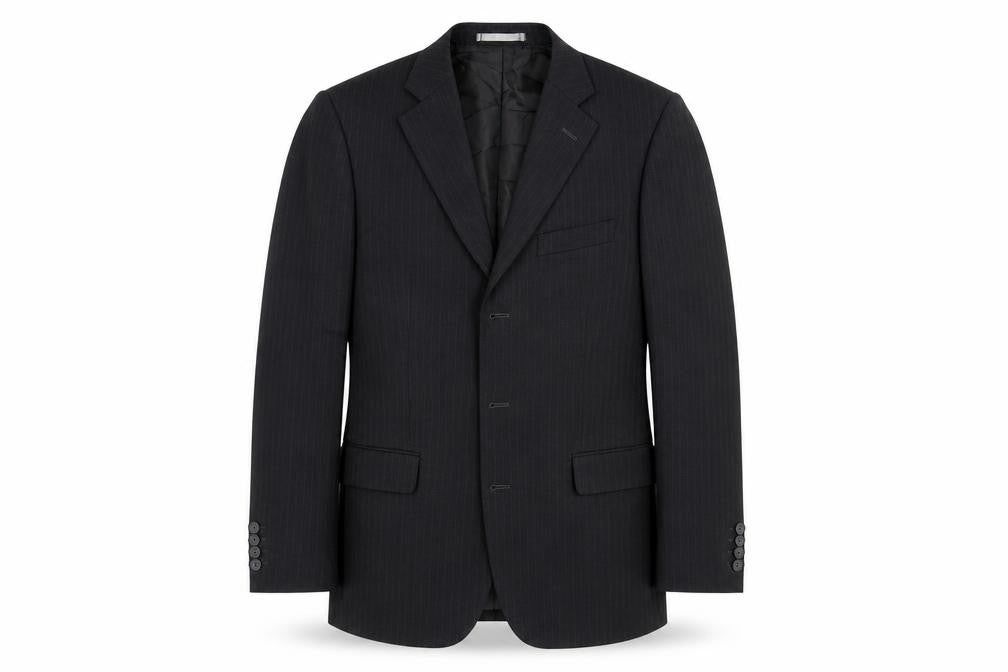 Front view of Taylor & Wright men’s black striped jacket suit jacket, size 38