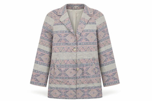 Front view of Miss Selfridge women’s multicoloured argyle/diamond jacket coat, size UK 12